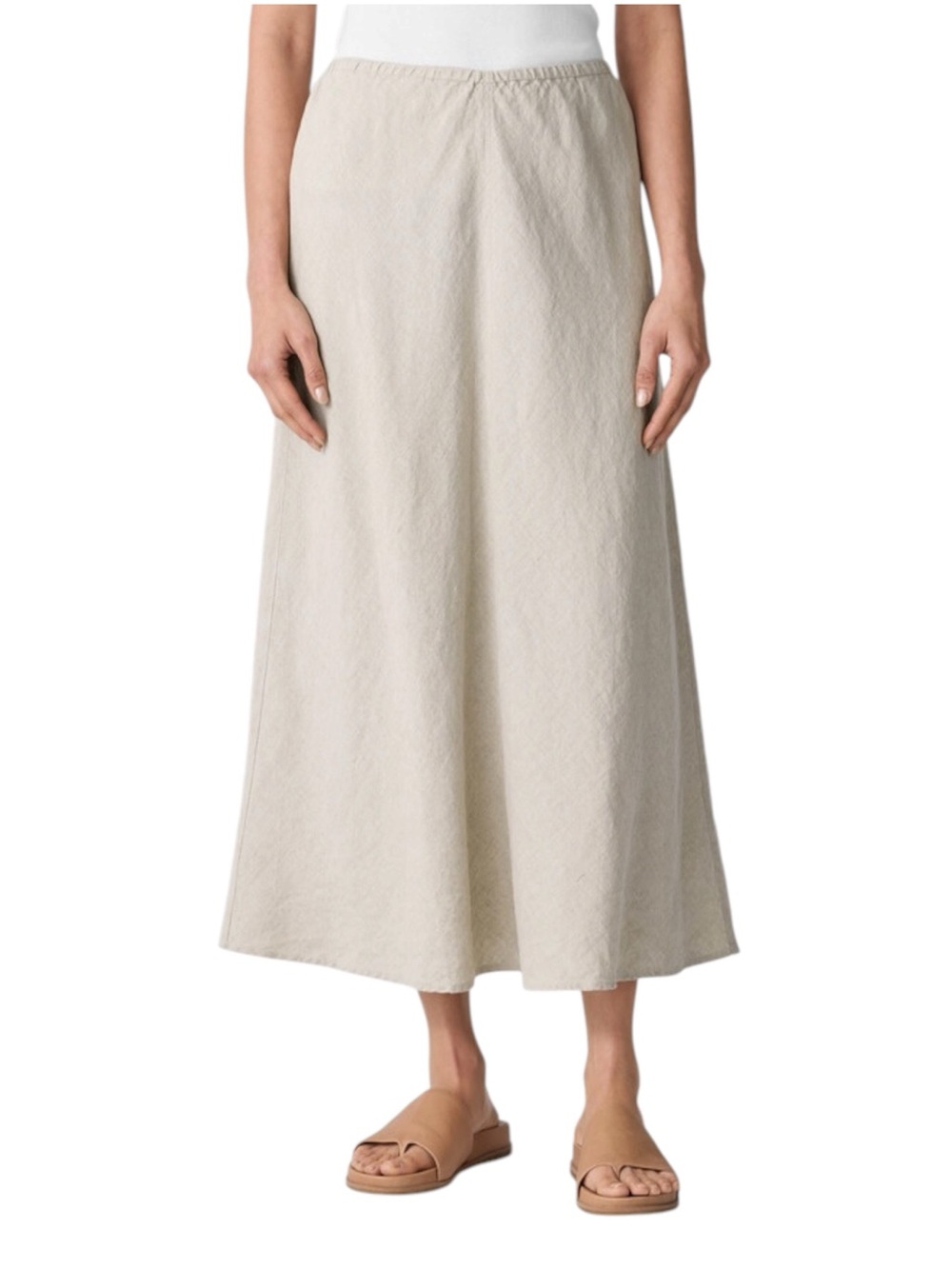 Eileen Fisher Women’s Beige 100% Organic Linen Bias Maxi Skirt- Size Large